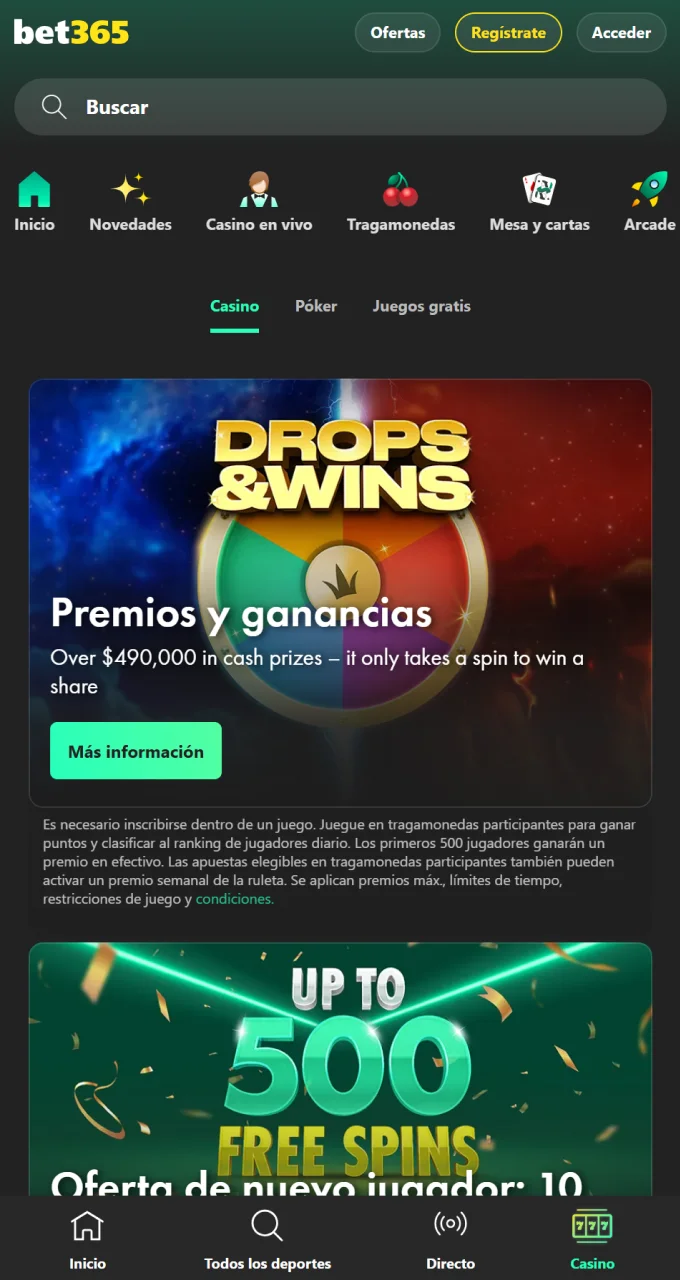 La aplicación de Bet365 ofrece los mismos bonos y promociones que el sitio web oficial.