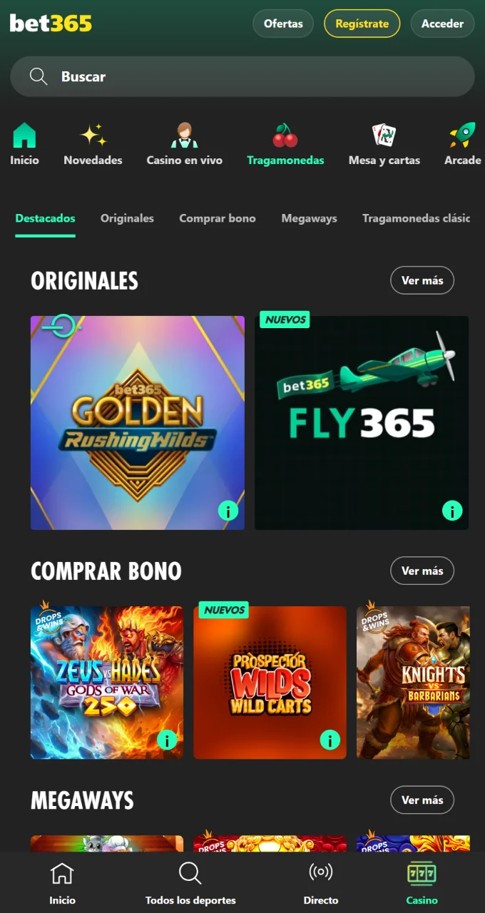 La sección de casino de Bet365 está diseñada para que puedas encontrar el juego que necesitas en tan solo unos clics.