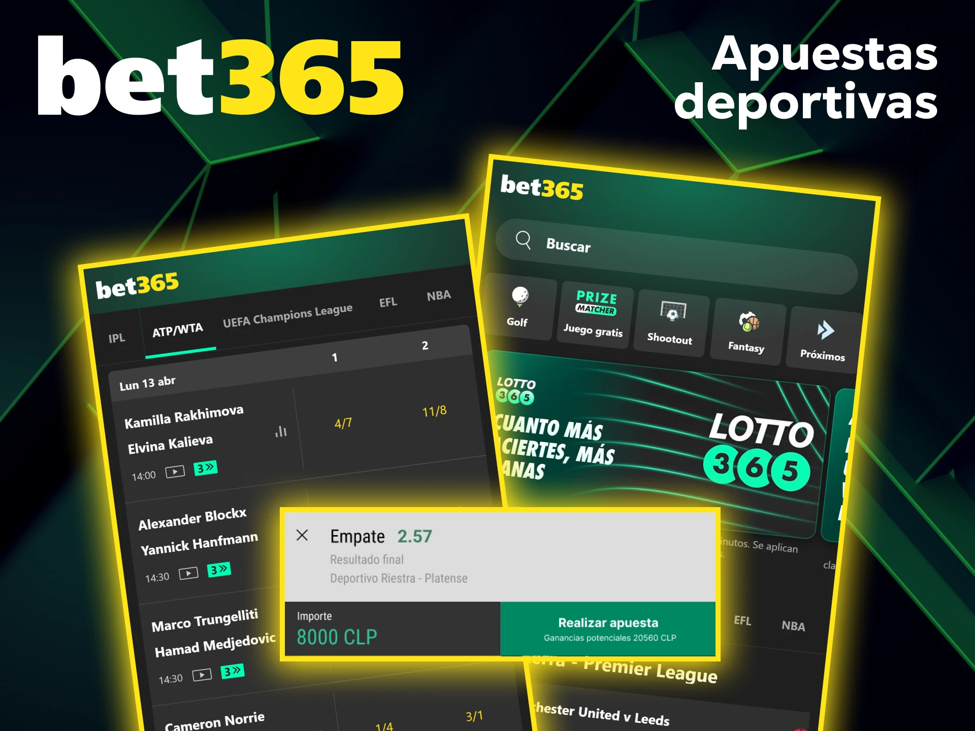 Accede a una amplia variedad de mercados deportivos y apuesta con la app de Bet365.