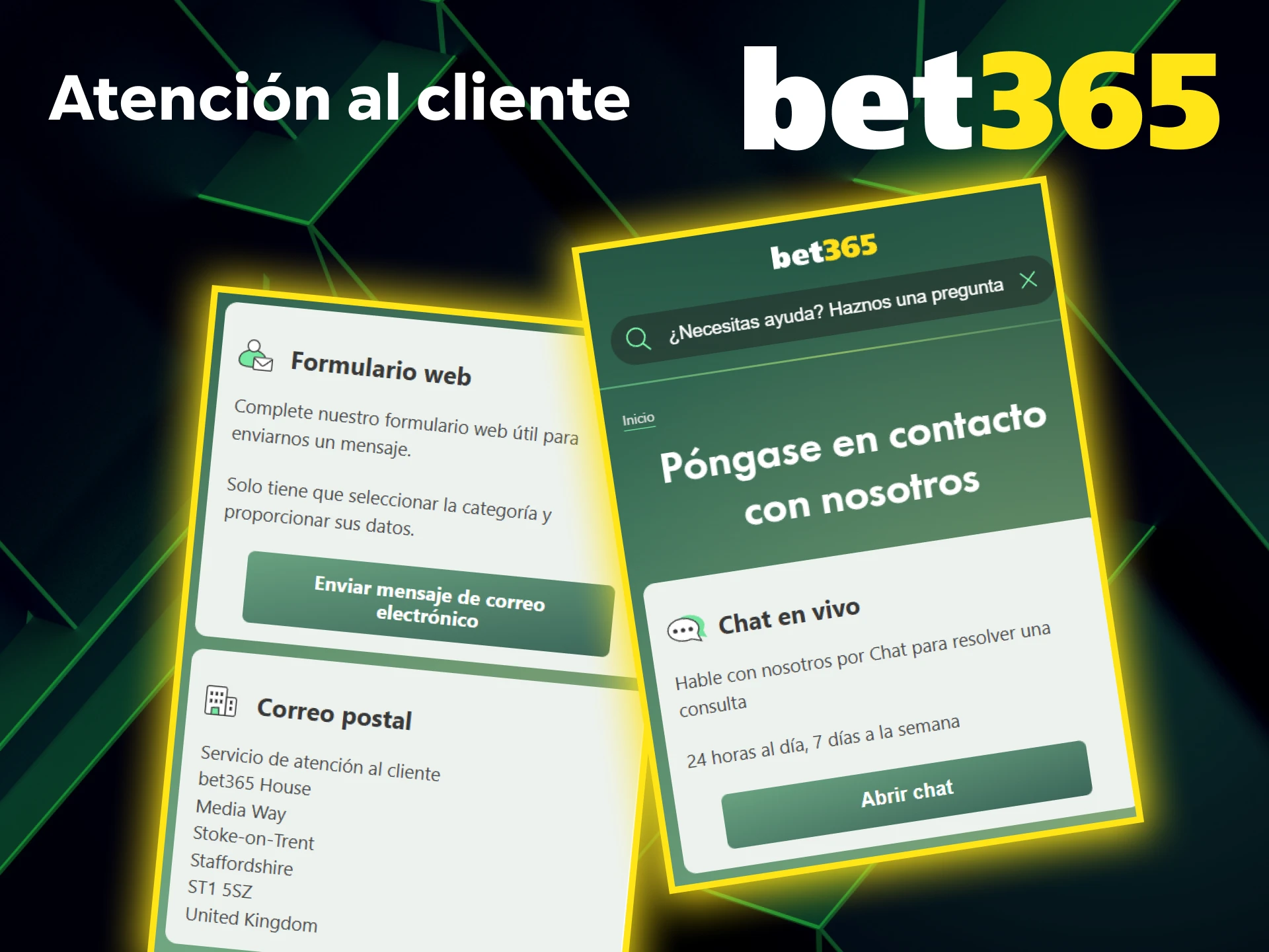 Contacta con el equipo de atención al cliente de Bet365 directamente desde la aplicación.