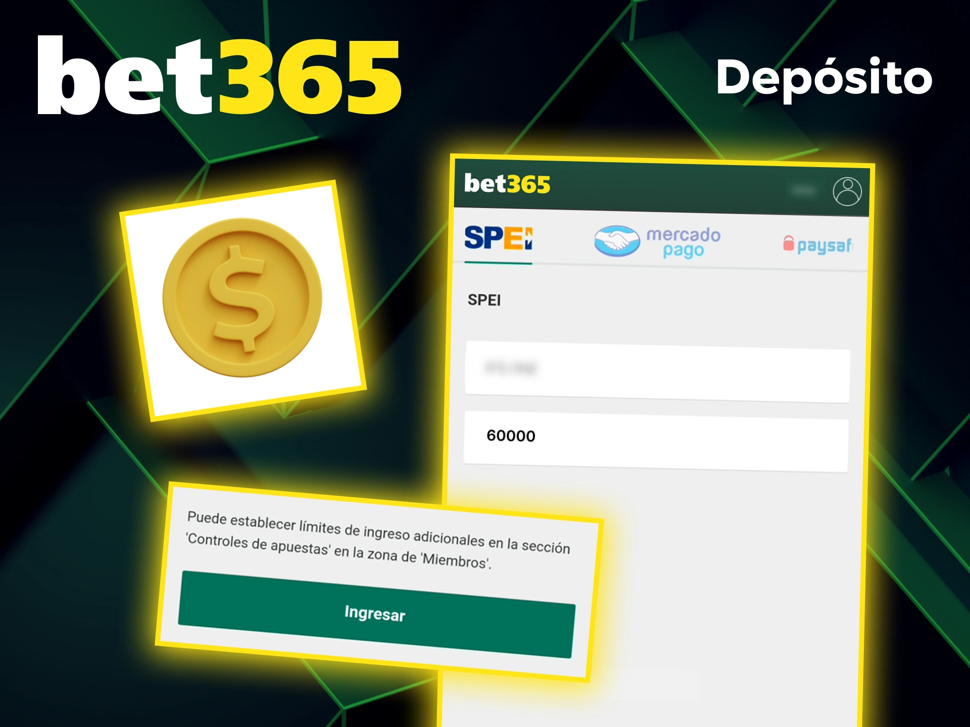 Elige tu método de depósito preferido y recarga tu saldo de forma segura en Bet365.
