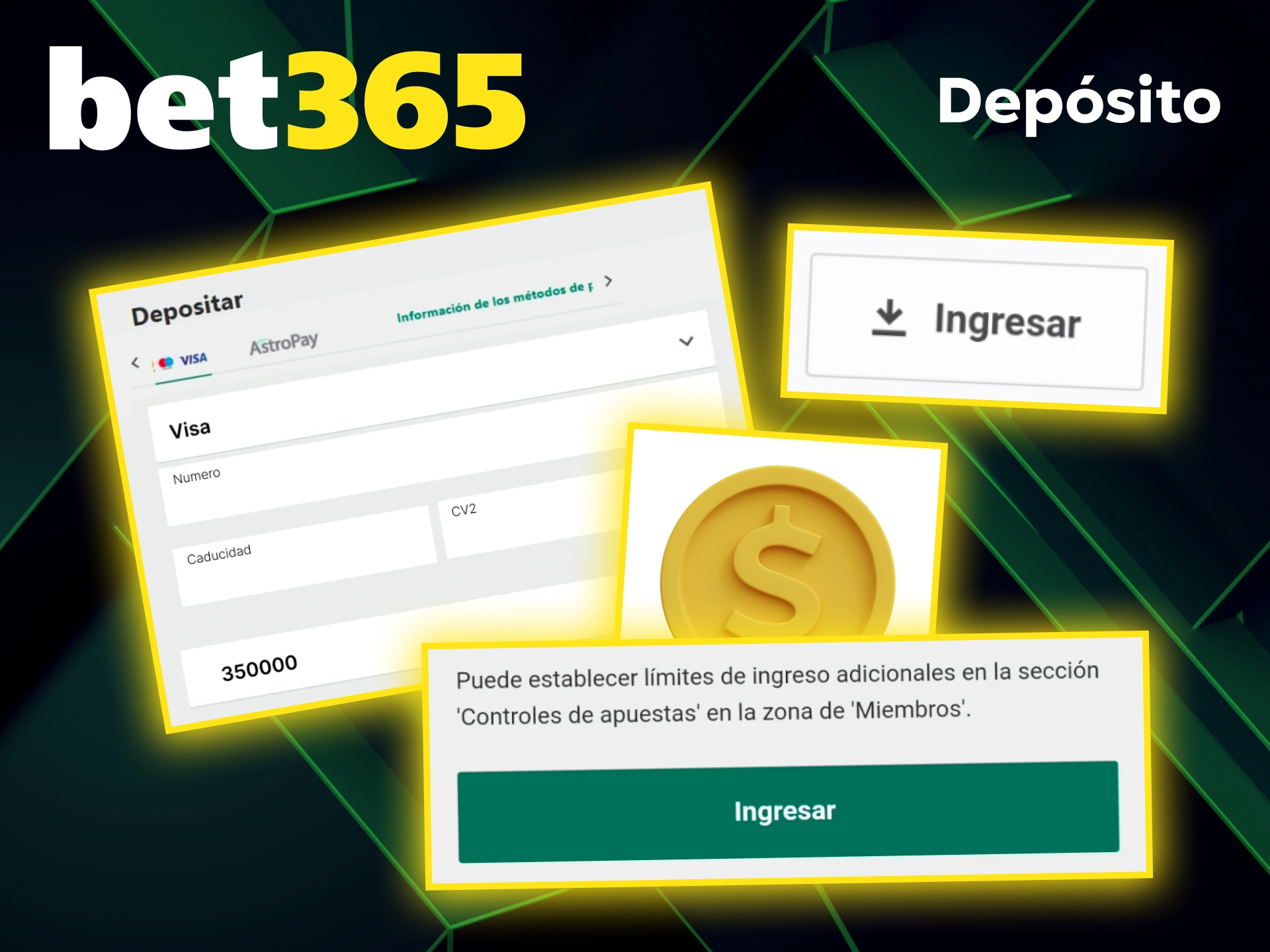 Elige tu método de depósito preferido en Bet365 y recarga tu saldo.