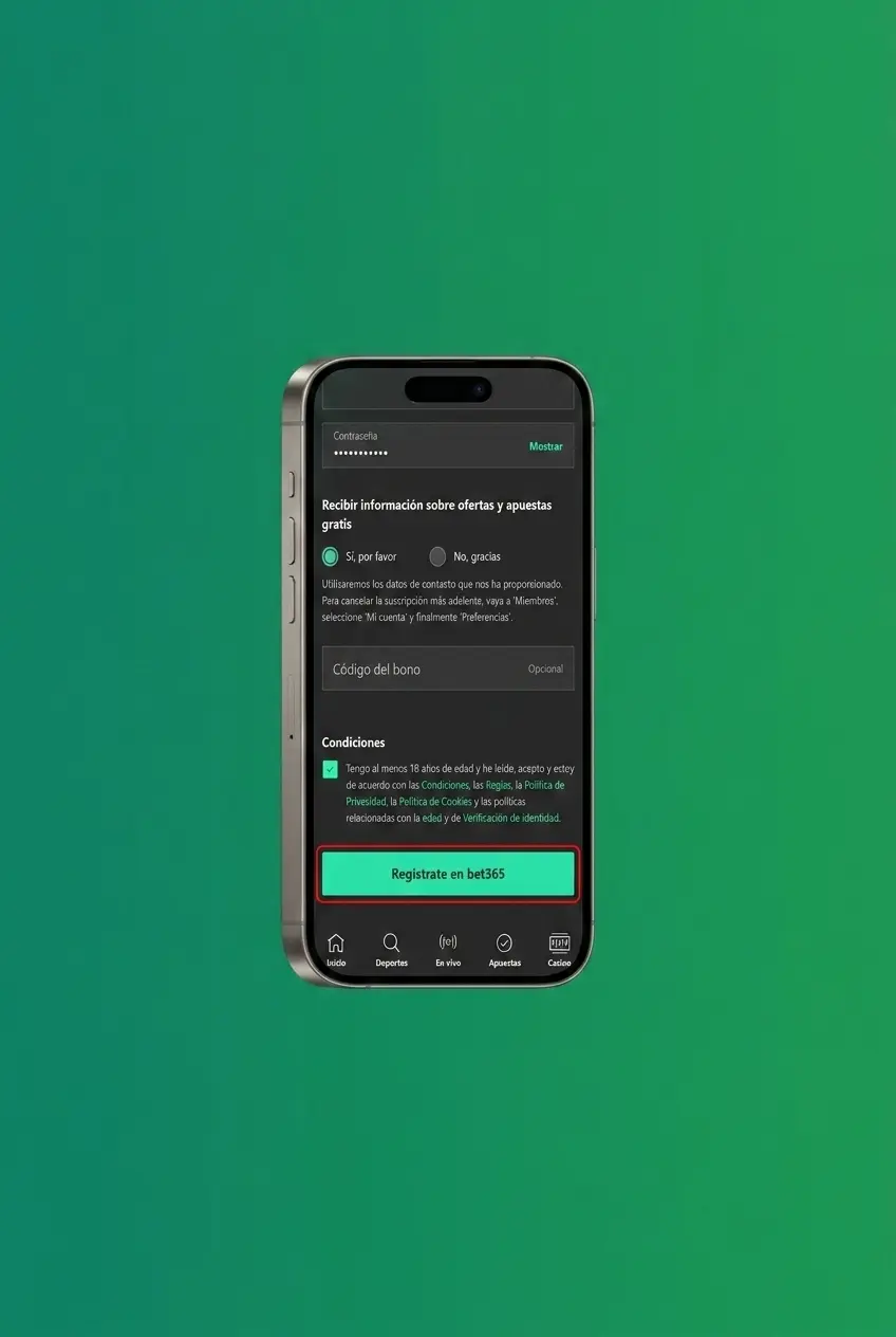 Pasos para registrarse en la app de Bet365 desde dispositivo móvil Android o iOS en Chile