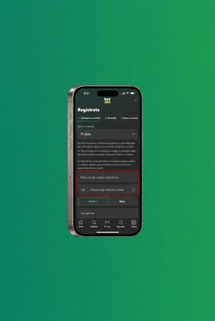 Pasos para registrarse en la app de Bet365 desde móvil Android o iOS en Chile